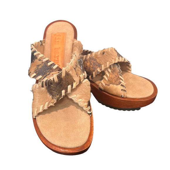 Jim Barnier Wooden Heel Clog Crossover Copper Must Women Size 8 Platform Sandals - Picture 4 of 10